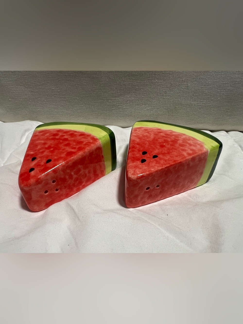 vintage hand-painted ceramic watermelon slice salt and pepper shakers